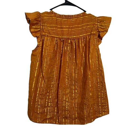 LC Lauren Conrad Women SZ S Mustard Gold Striped Top Blouse Tie V Neck Pullover - Picture 8 of 13